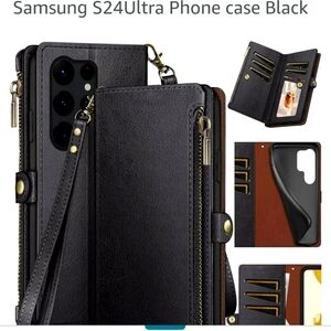 Samsung 24ultra wallet case black w zipper compartment.
